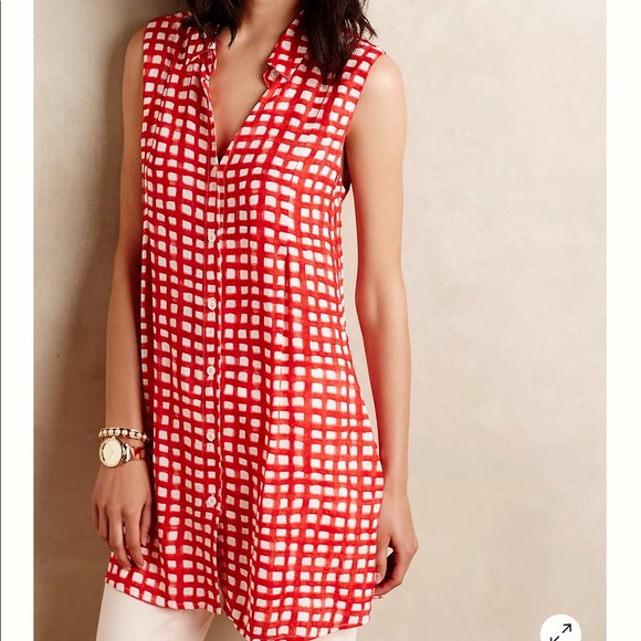 Anthropologie Red/white gingham tunic Medium - Picture 6 of 6